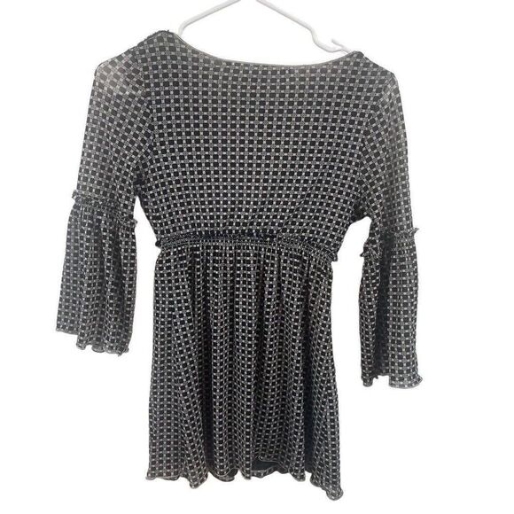 American Vintage Y2K Mesh Max Studio 3/4 Sleeve Top Size XS/S Tunic Black White - Picture 2 of 8